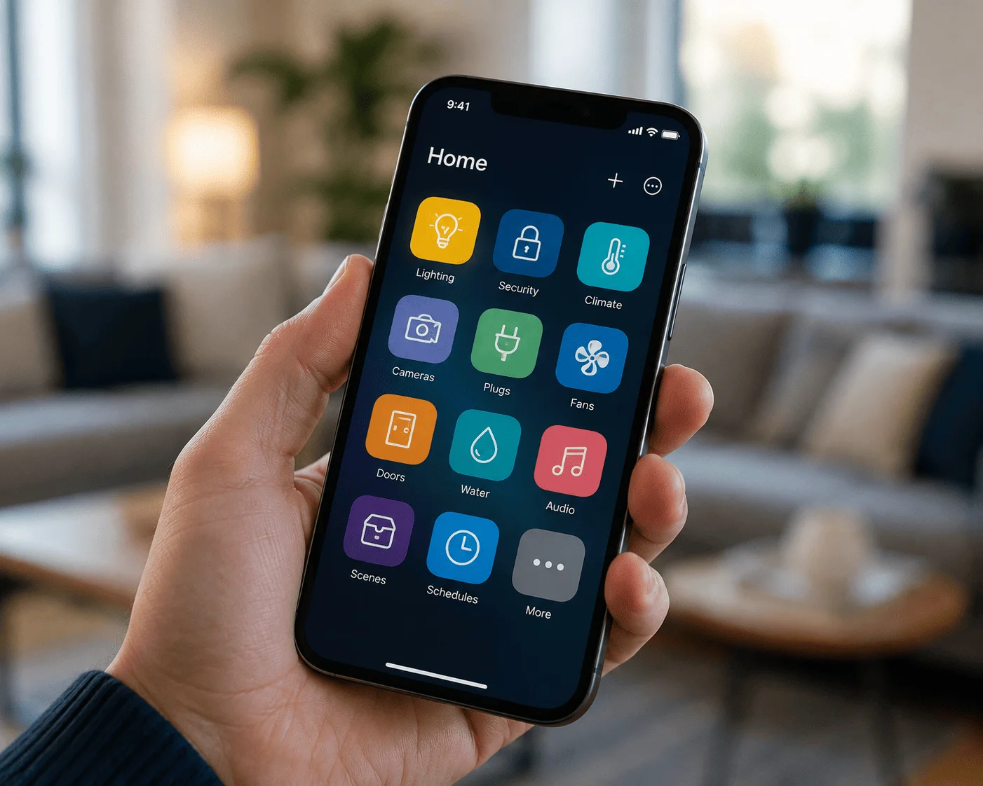 Smartphone screen showing several different smart home apps